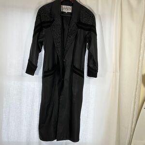 1980’s Elegant Black Womens Leather & Suede Trench Coat-Size Medium